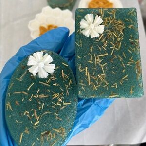 Glycerin Green Soap with White Floral Design